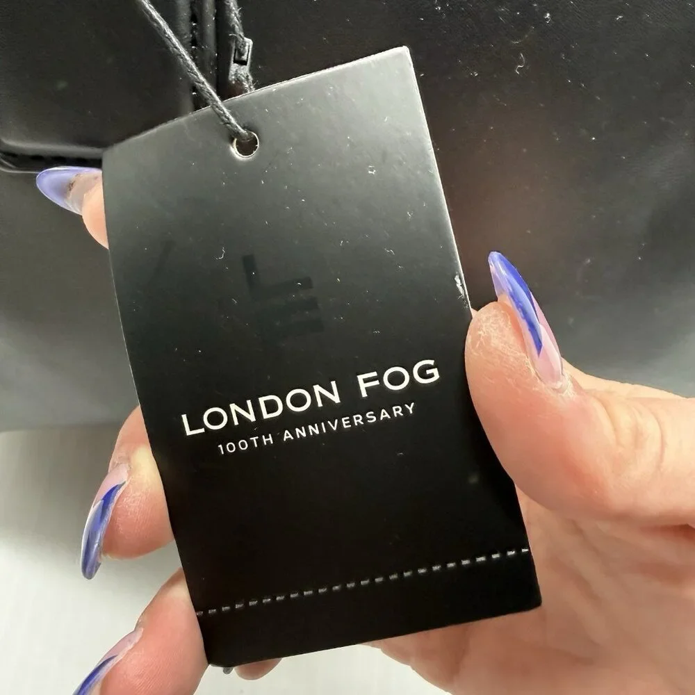 London Fog Doctor Bag Mini Smooth PU Satchel Black Crossbody Top Handle Bag NWT